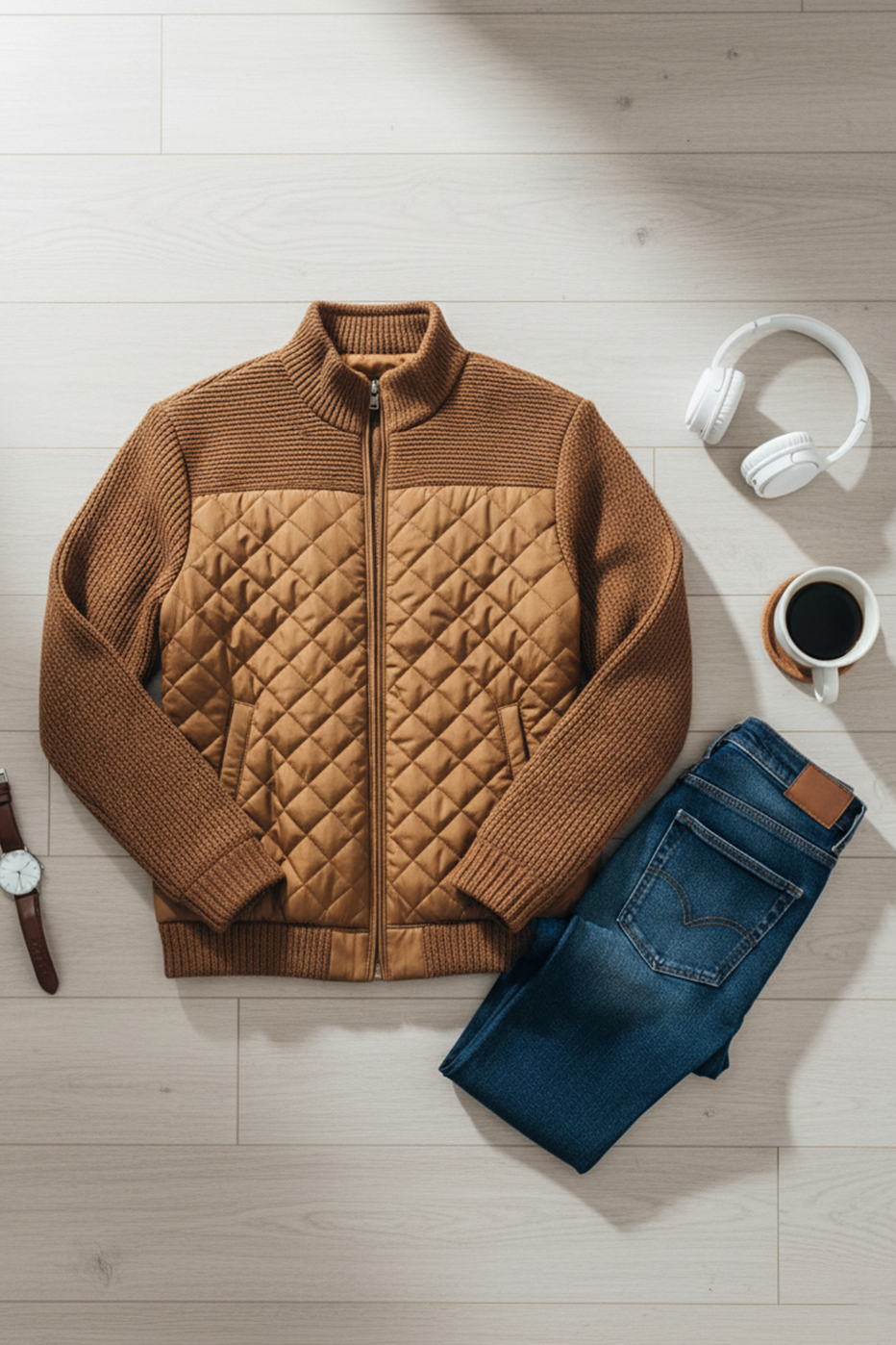 Veste Matelassée en Maille | Mathieu – Marron Clair