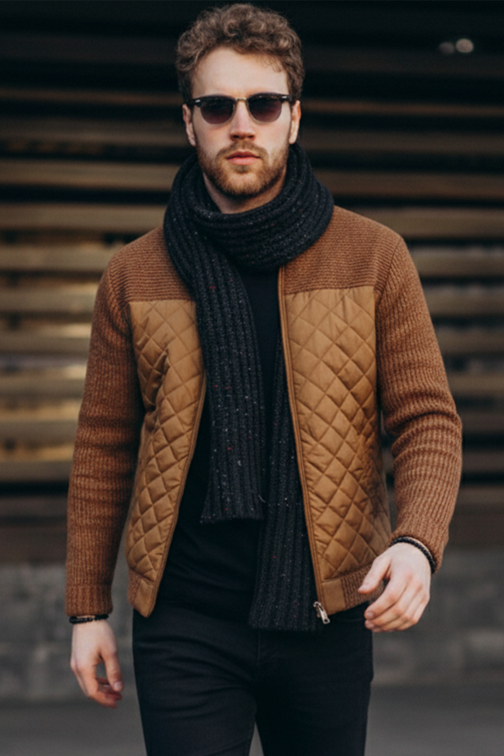 Veste Matelassée en Maille | Mathieu – Marron Clair