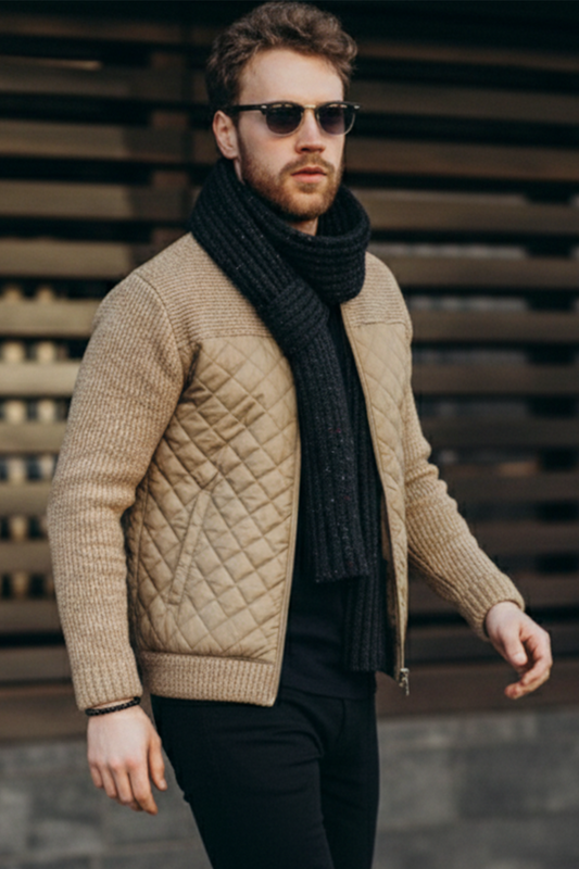 Veste Matelassée en Maille | Damien – Brun Cendré