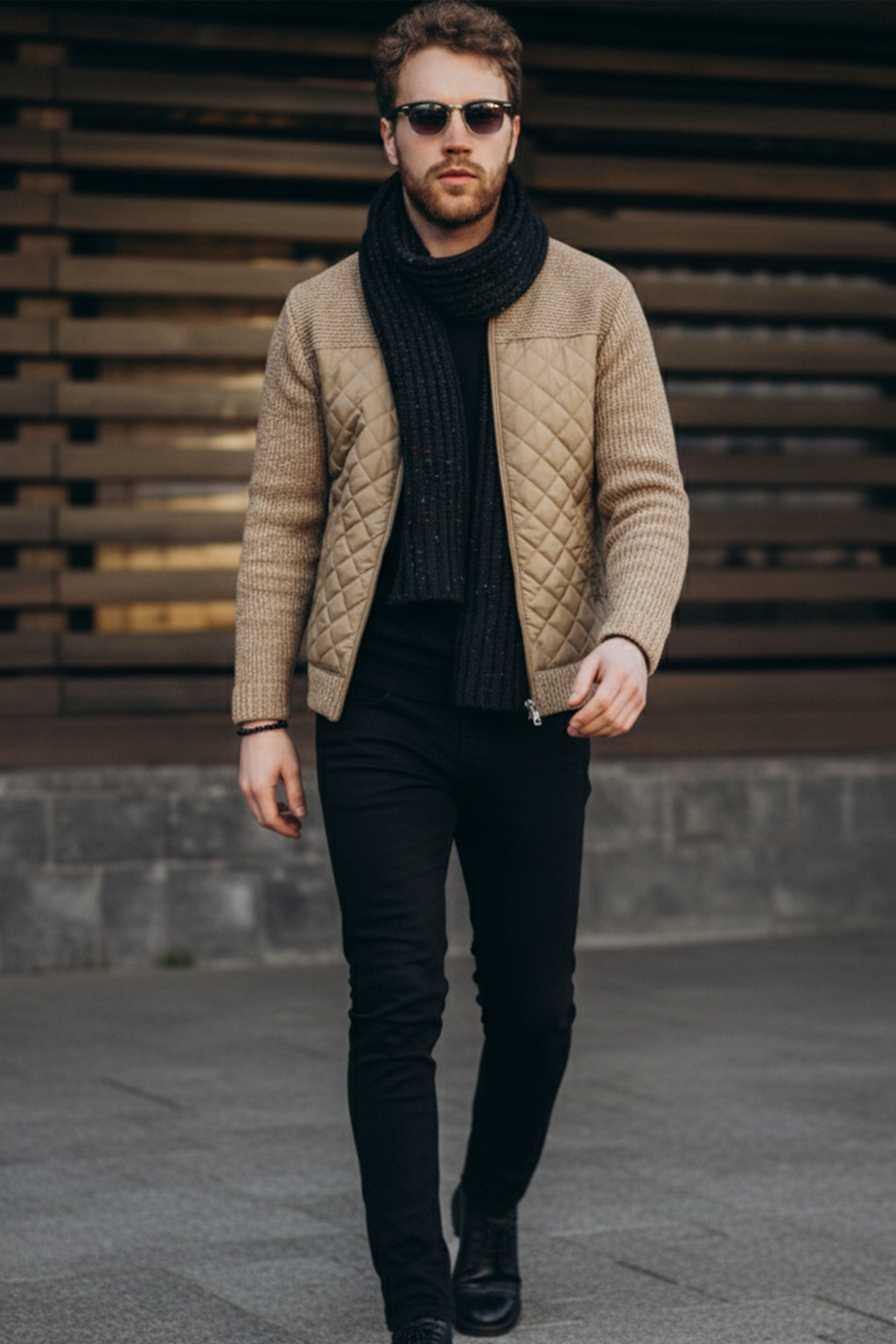 Veste Matelassée en Maille | Damien – Brun Cendré