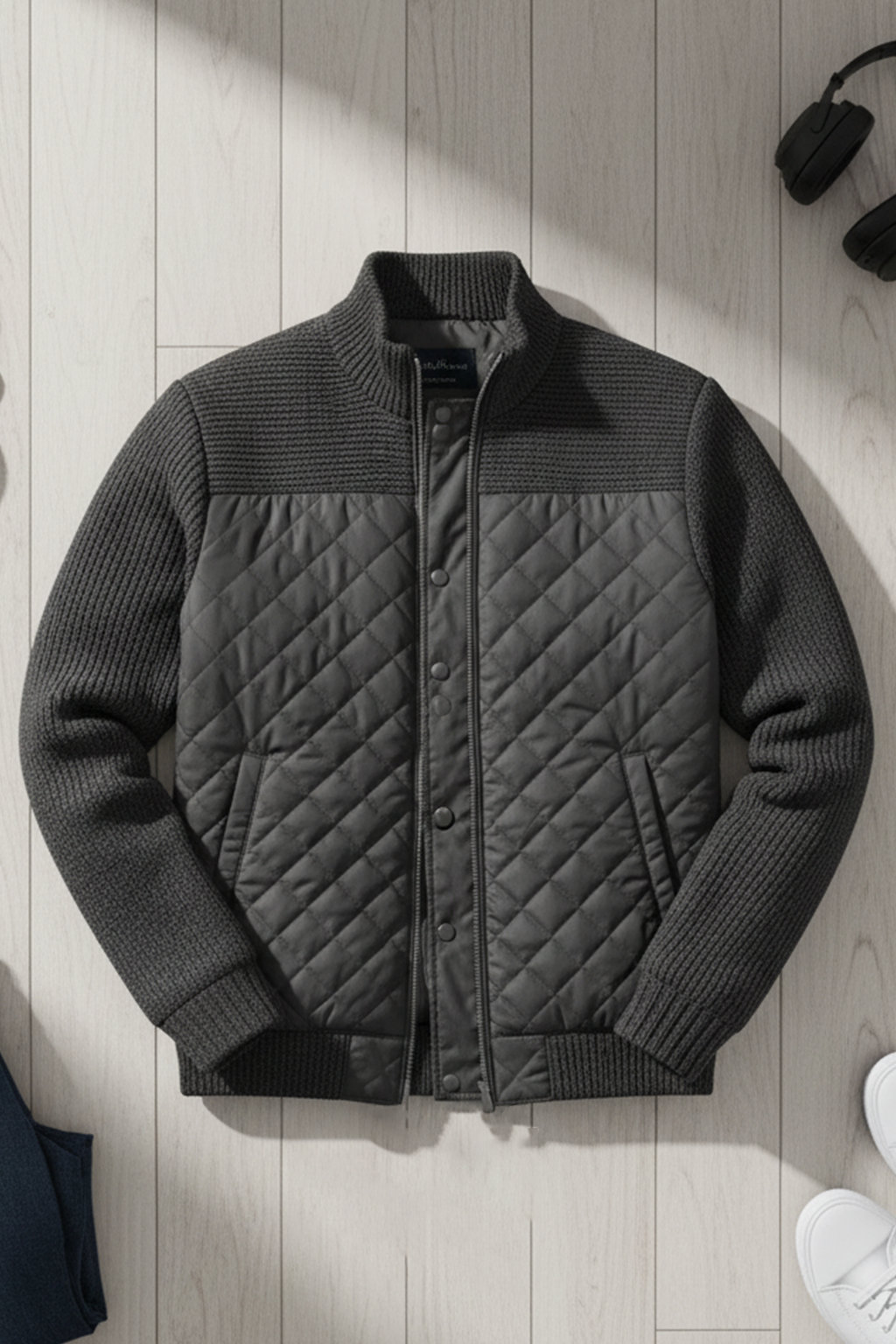 Veste Matelassée en Maille | Olivier – Noir