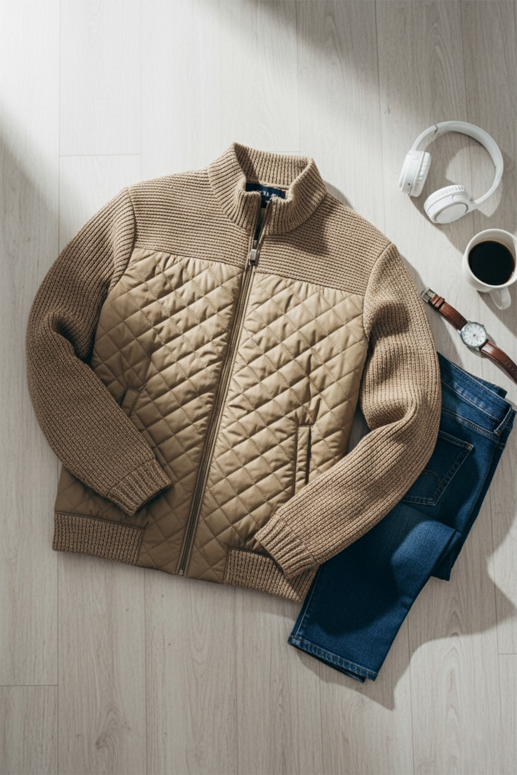 Veste Matelassée en Maille | Damien – Brun Cendré