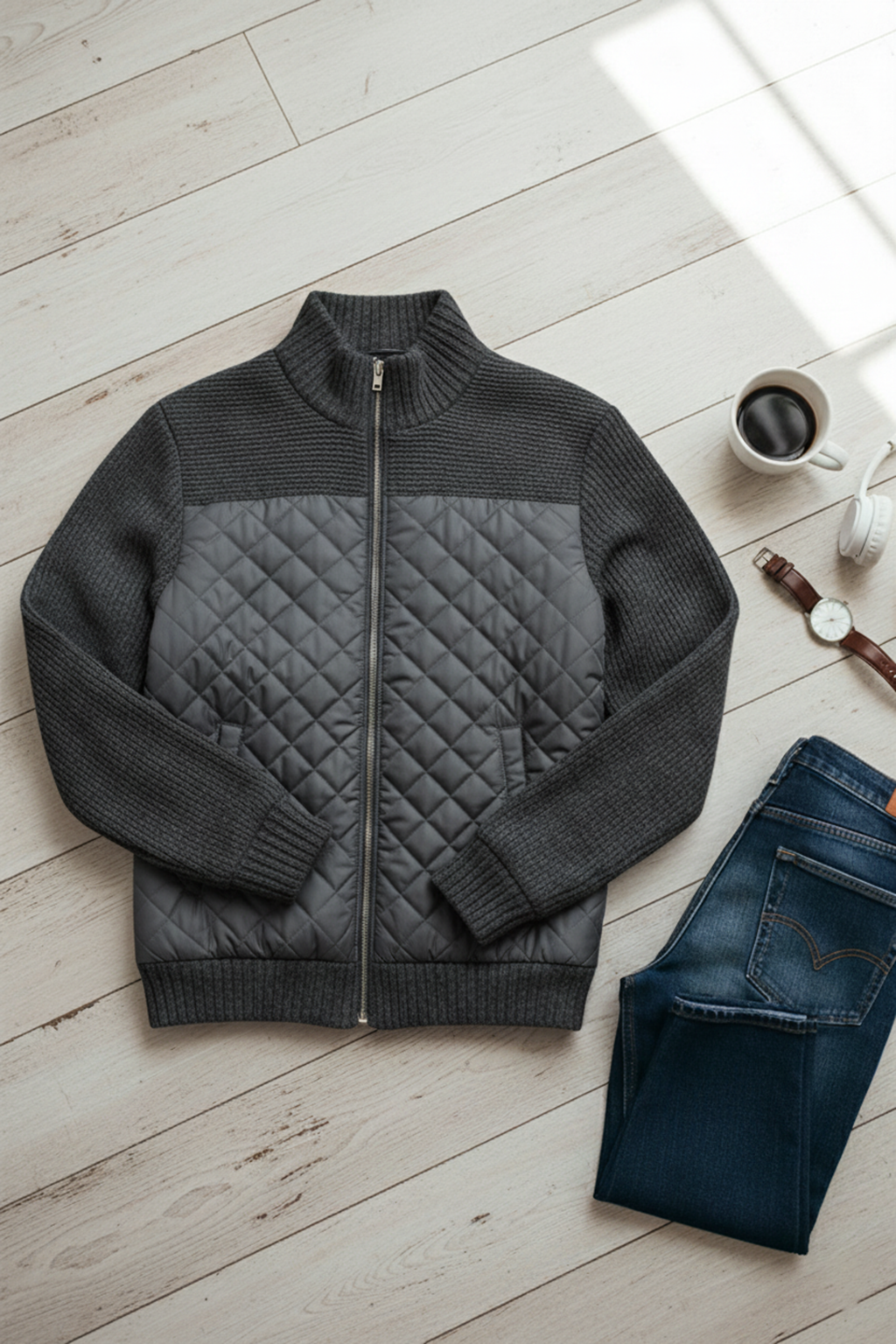 Veste Matelassée en Maille | Antoine – Anthracite