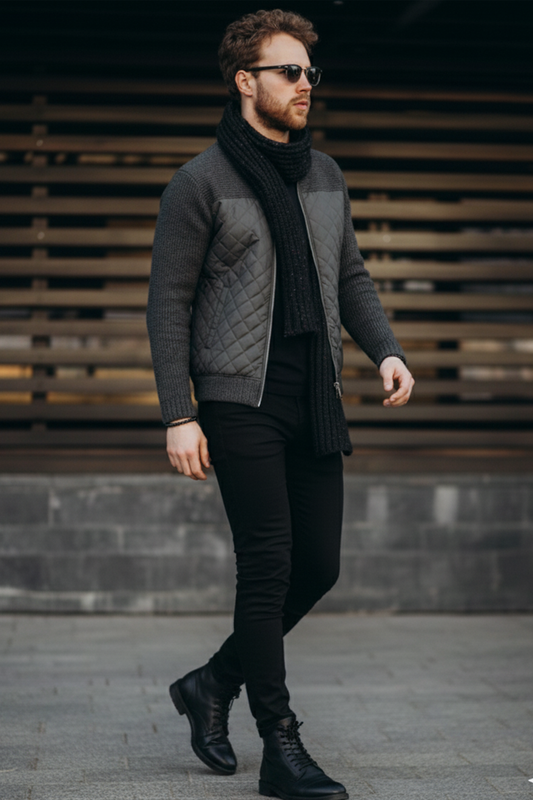Veste Matelassée en Maille | Olivier – Noir