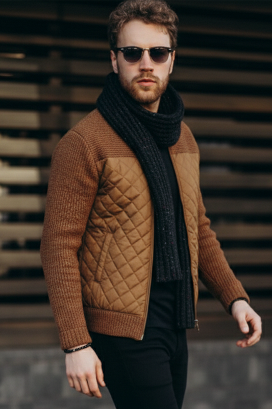 Veste Matelassée en Maille | Mathieu – Marron Clair