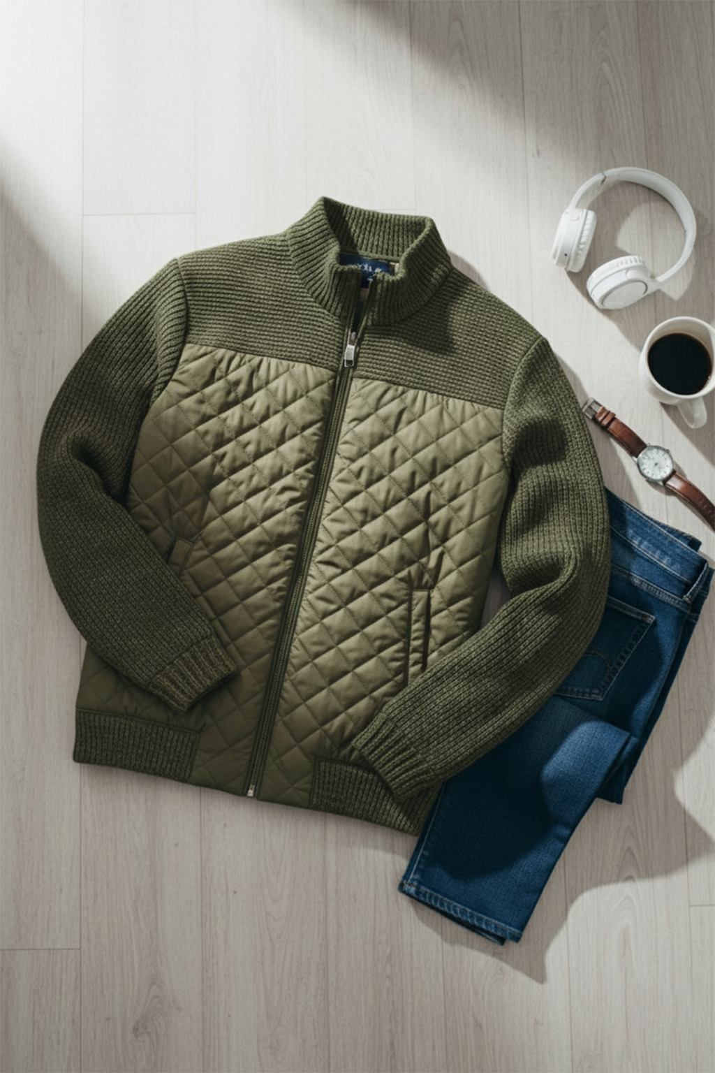 Veste Matelassée en Maille | Lucas – Vert Olive