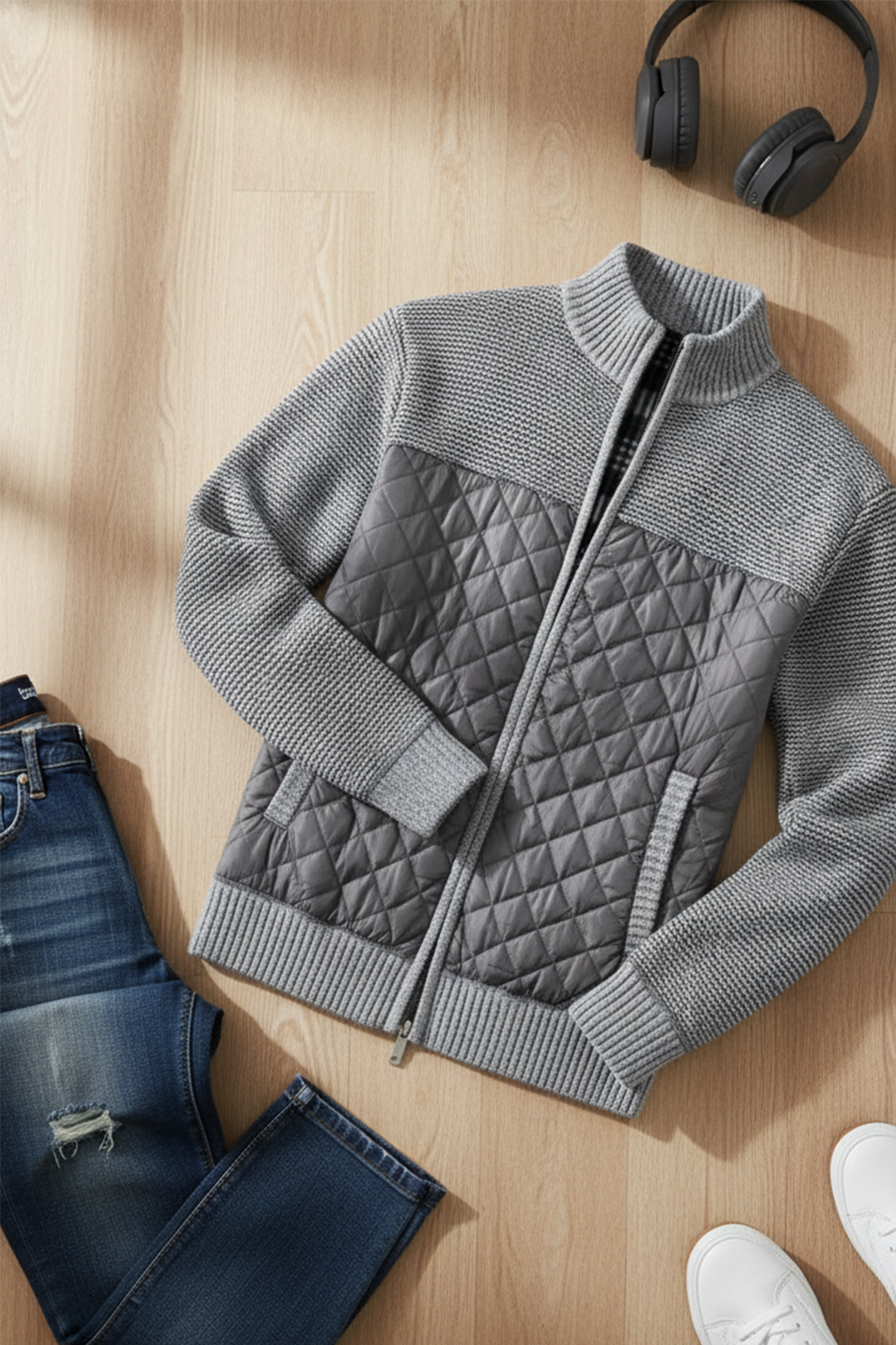 Veste Matelassée en Maille | Laurent – Gris Clair